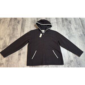 Vintage Talbots Jacket Womens Small Petite Black Hooded Knit Full Zip Casual NWT